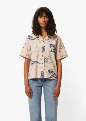 Chemisier en coton bio | écru à motifs "moa waves hawaii shirt ecru" femme