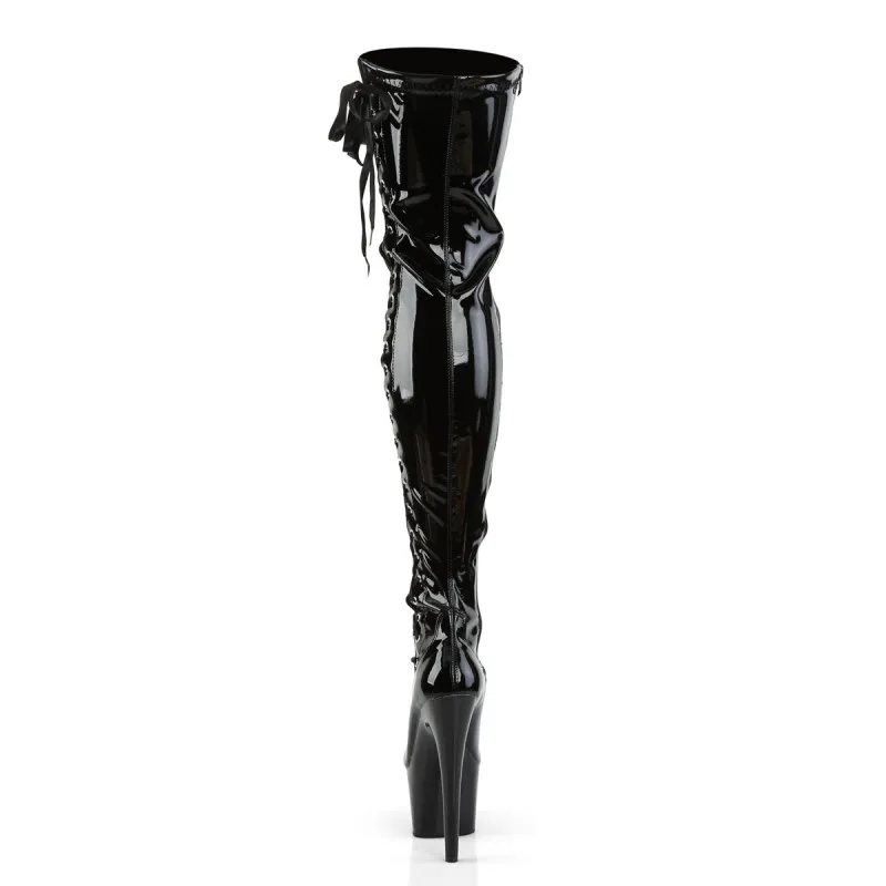 Cuissardes talon aiguille sexy à plateforme avec lacets " corset " latéral en vinyle noir