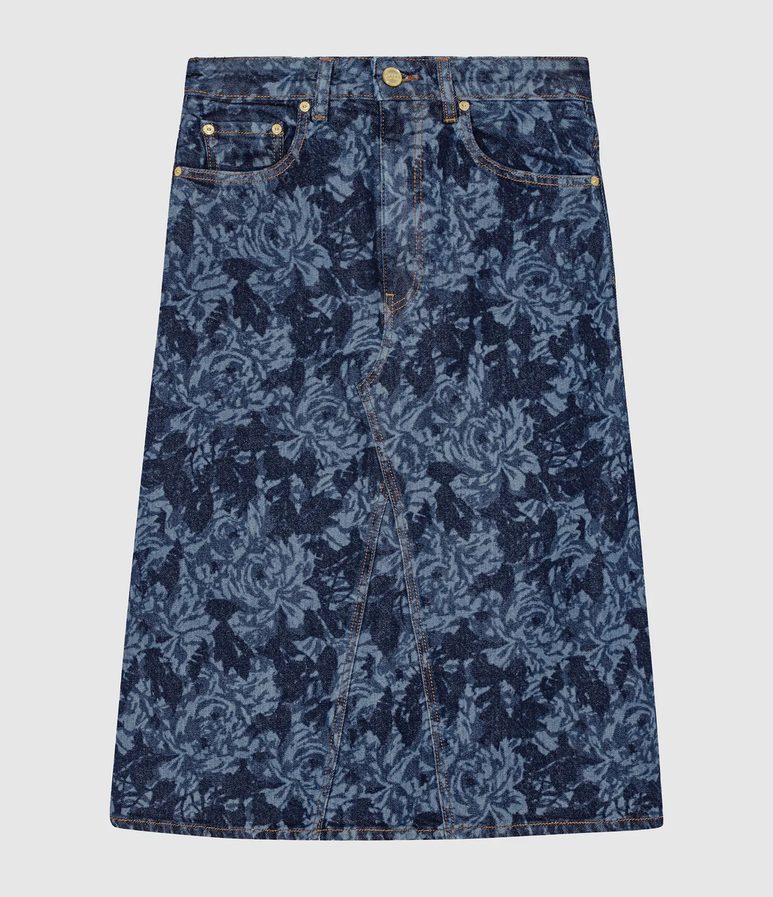 GANNI Partager  Jupe Longue Lazer Denim Midi Skirt Mid Blue Stone  