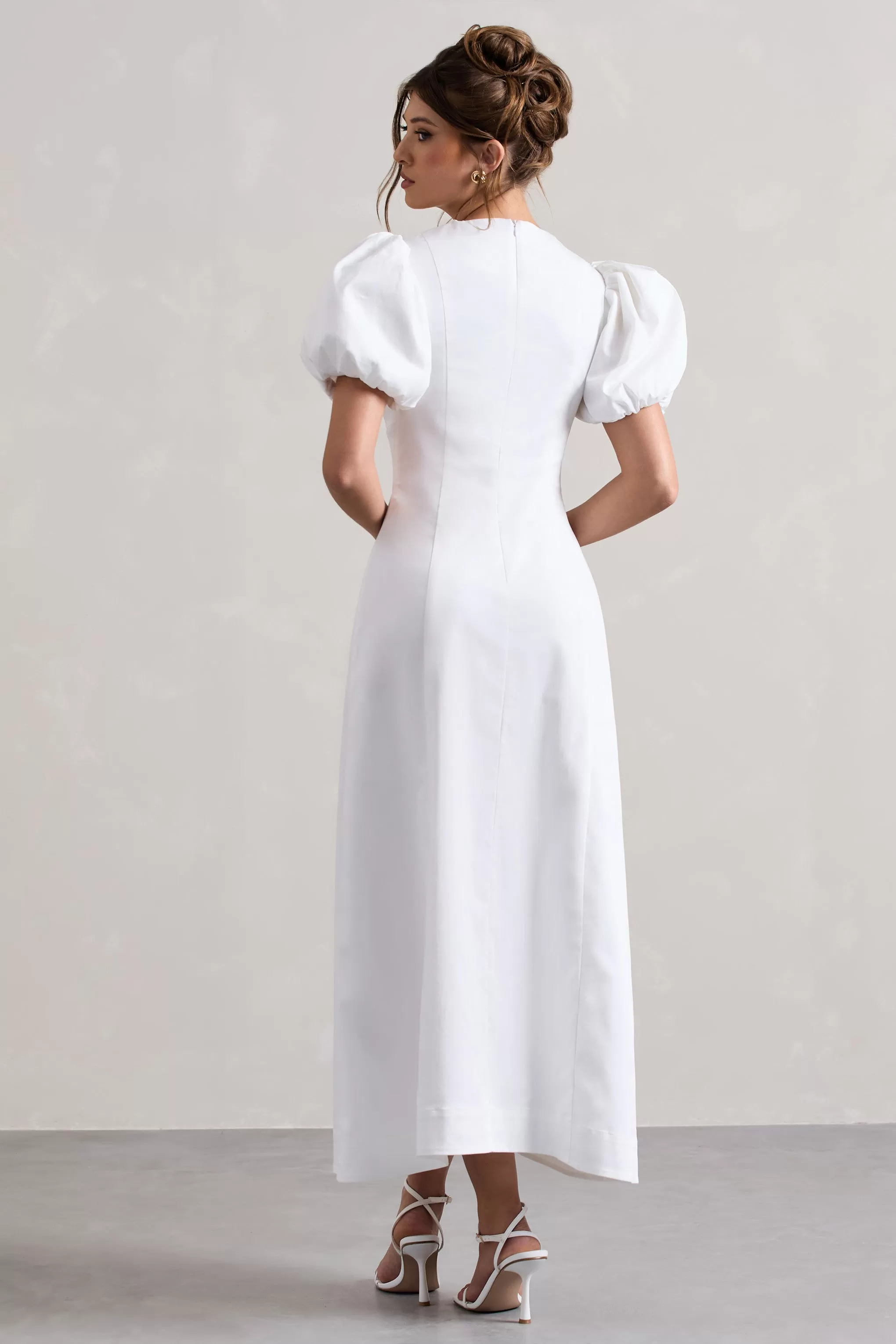 Hacienda | Robe longue blanche en popeline à manches bouffantes