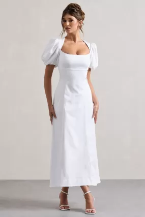 Hacienda | Robe longue blanche en popeline à manches bouffantes