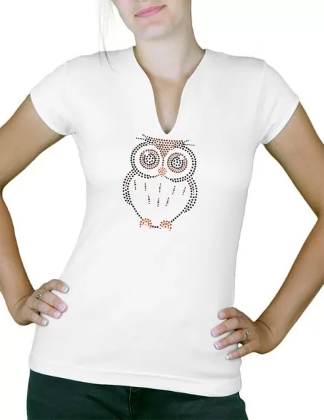 Hibou strass - T-shirt femme Col V