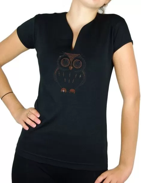 Hibou strass - T-shirt femme Col V