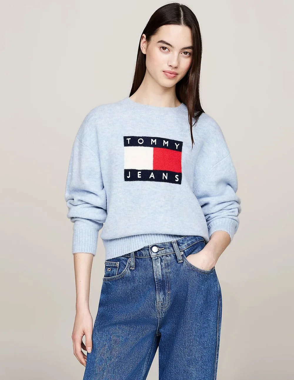 Jersey Tommy Jeans de Melánge de Lana Azul Mujer