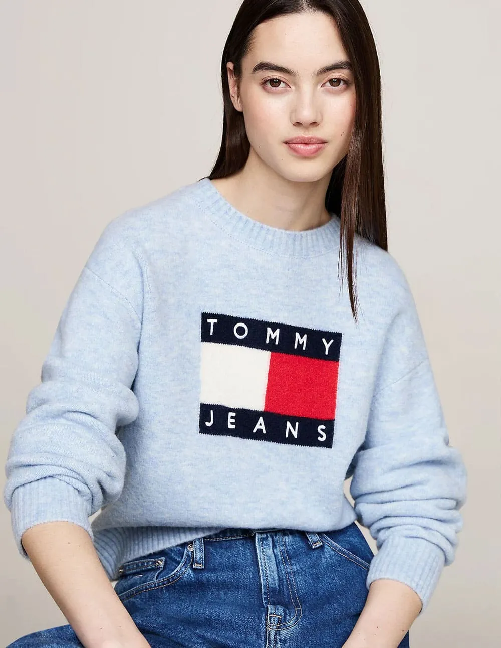 Jersey Tommy Jeans de Melánge de Lana Azul Mujer