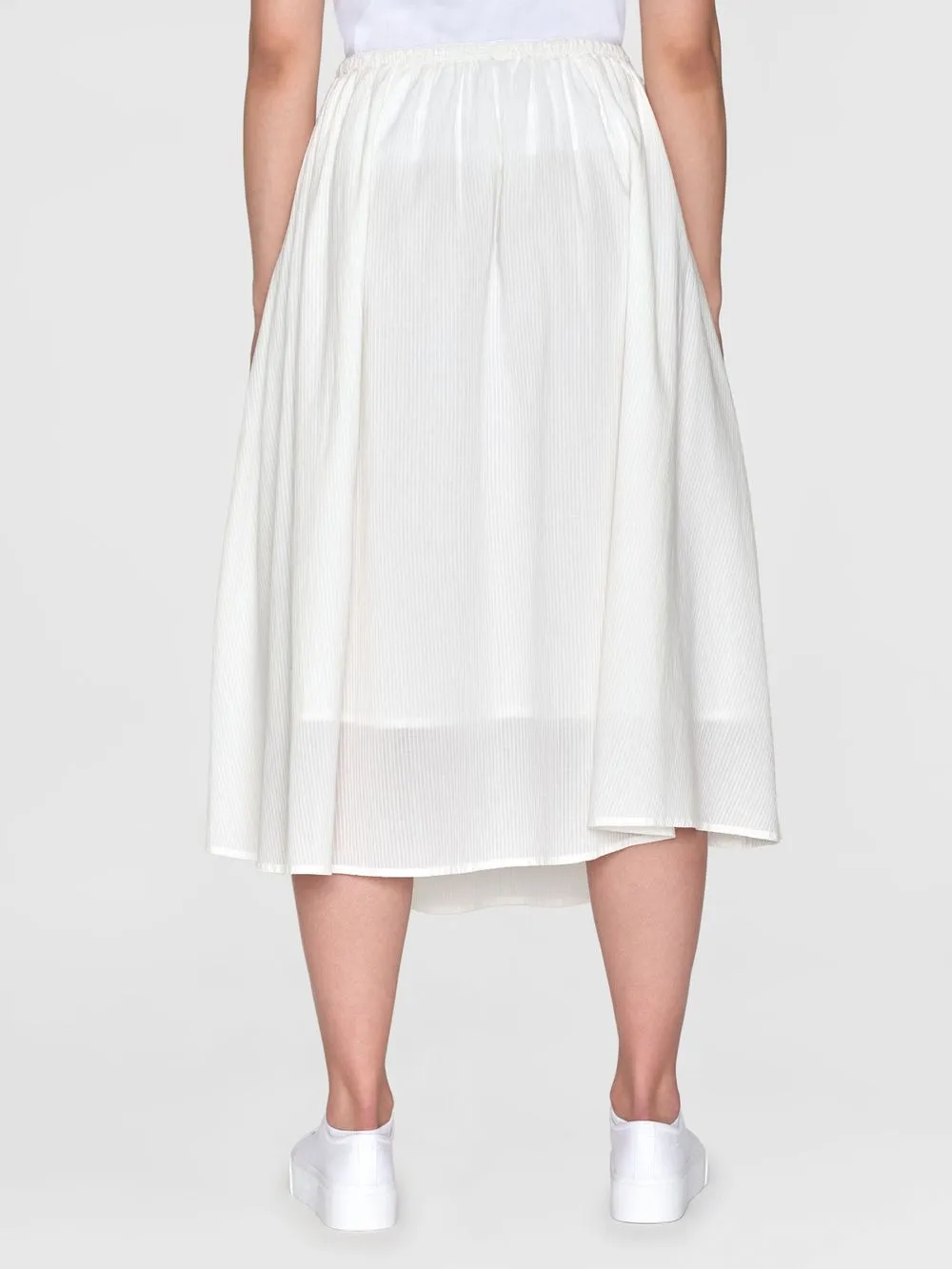 Jupe midi en coton bio | rayé blanc "stripe structure a-shape mid-length skirt egret" 1387 egret femme