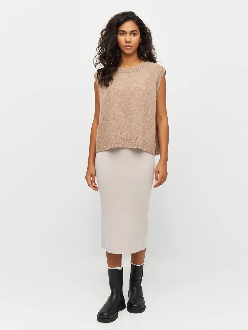 Jupe midi en laine certifiée | beige "midi length merino knit skirt kelp" 1346 kelp femme