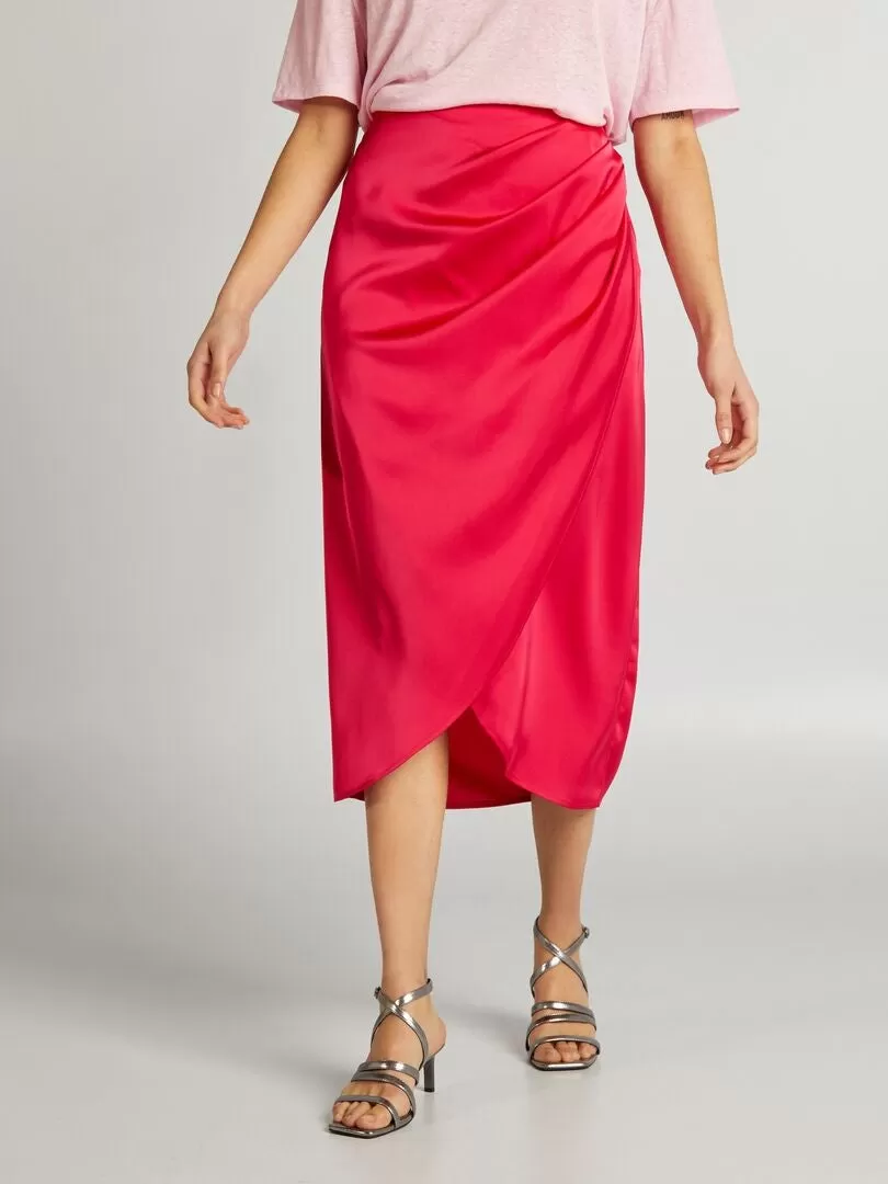 Jupe midi en satin - Rose