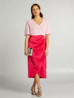 Jupe midi en satin - Rose