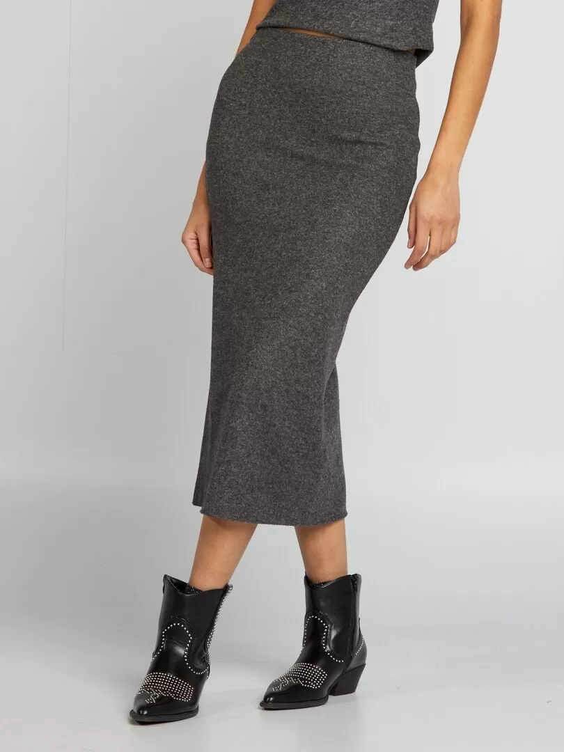 Jupe midi en tricot - Gris