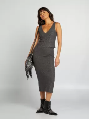 Jupe midi en tricot - Gris