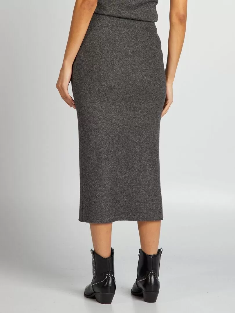 Jupe midi en tricot - Gris