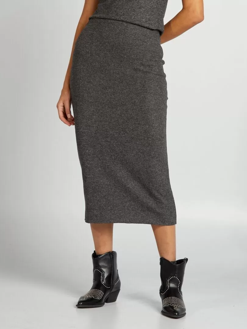 Jupe midi en tricot - Gris