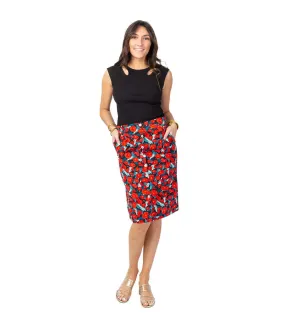 Jupe midi fleurie TRACY rouge Coton Du Monde