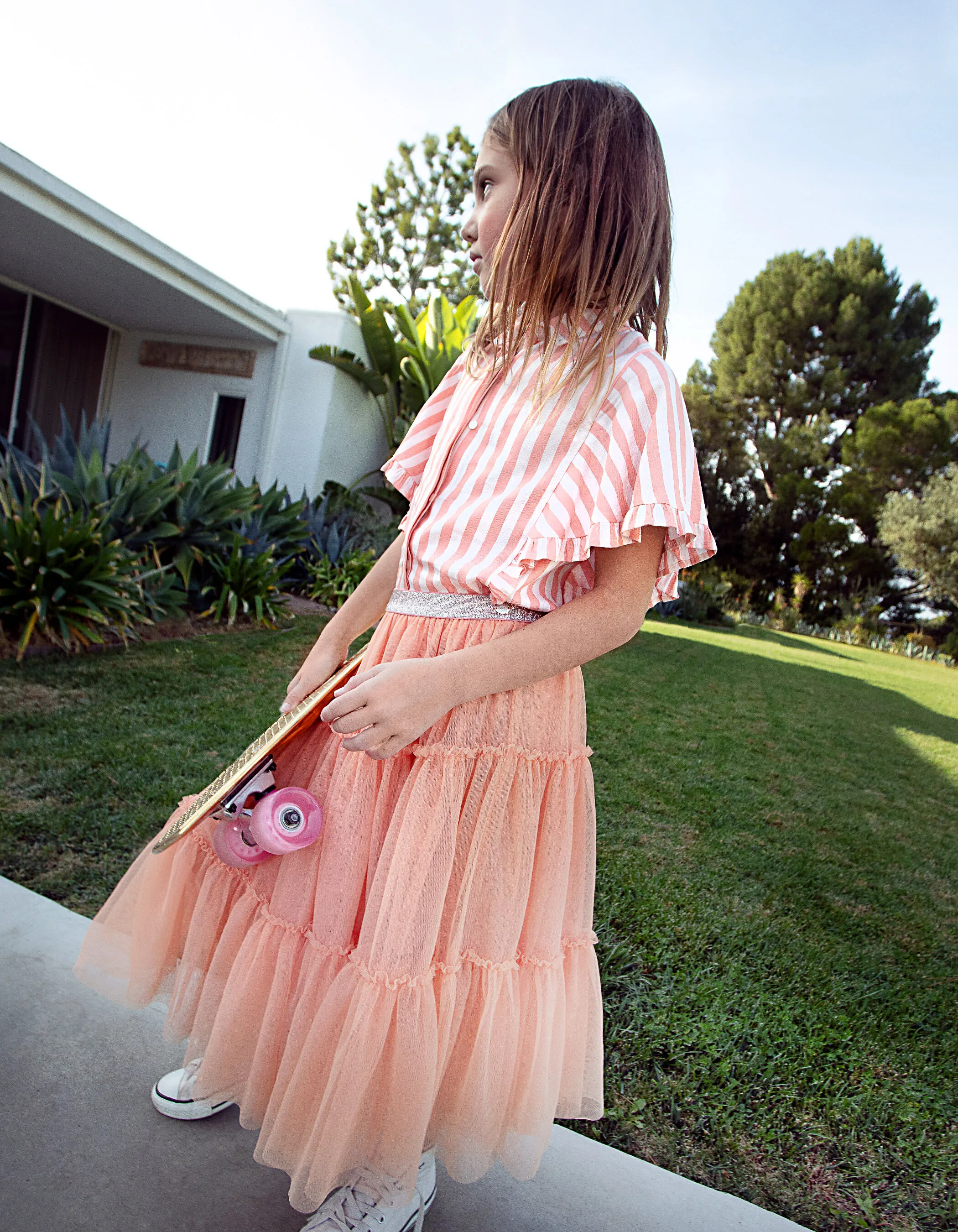 Jupe midi pêche en tulle fille