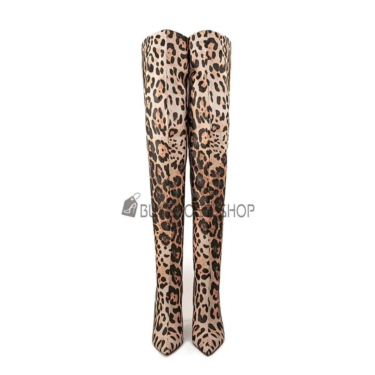 Leopard Talon 11 cm Bout Pointu Bottes Haute Classique Daim Habillées Talons Aiguilles Boots Femme Botte Cuissarde Élégantes