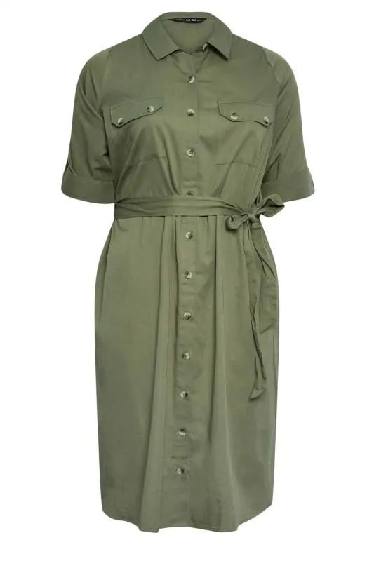 LIMITED COLLECTION - Robe-Chemisier Verte Kaki Utility en Coton