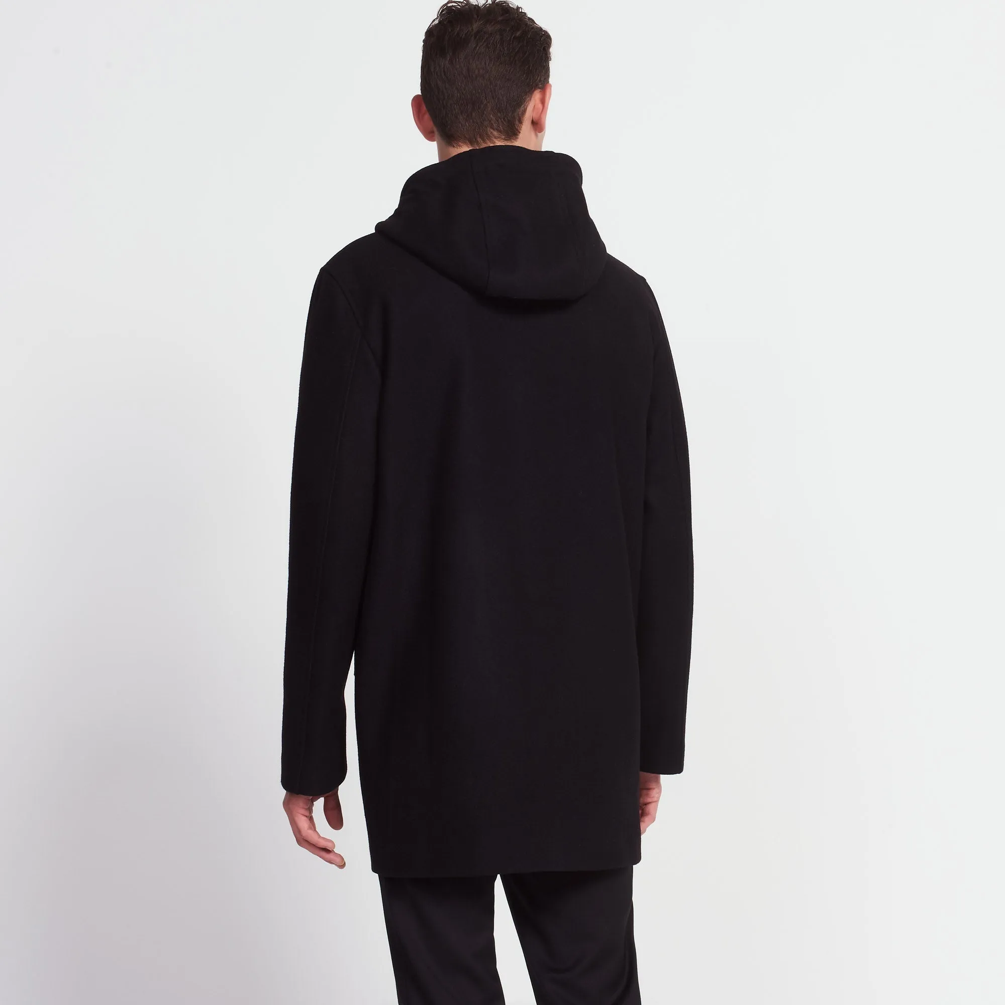 Manteau en drap de laine à capuche