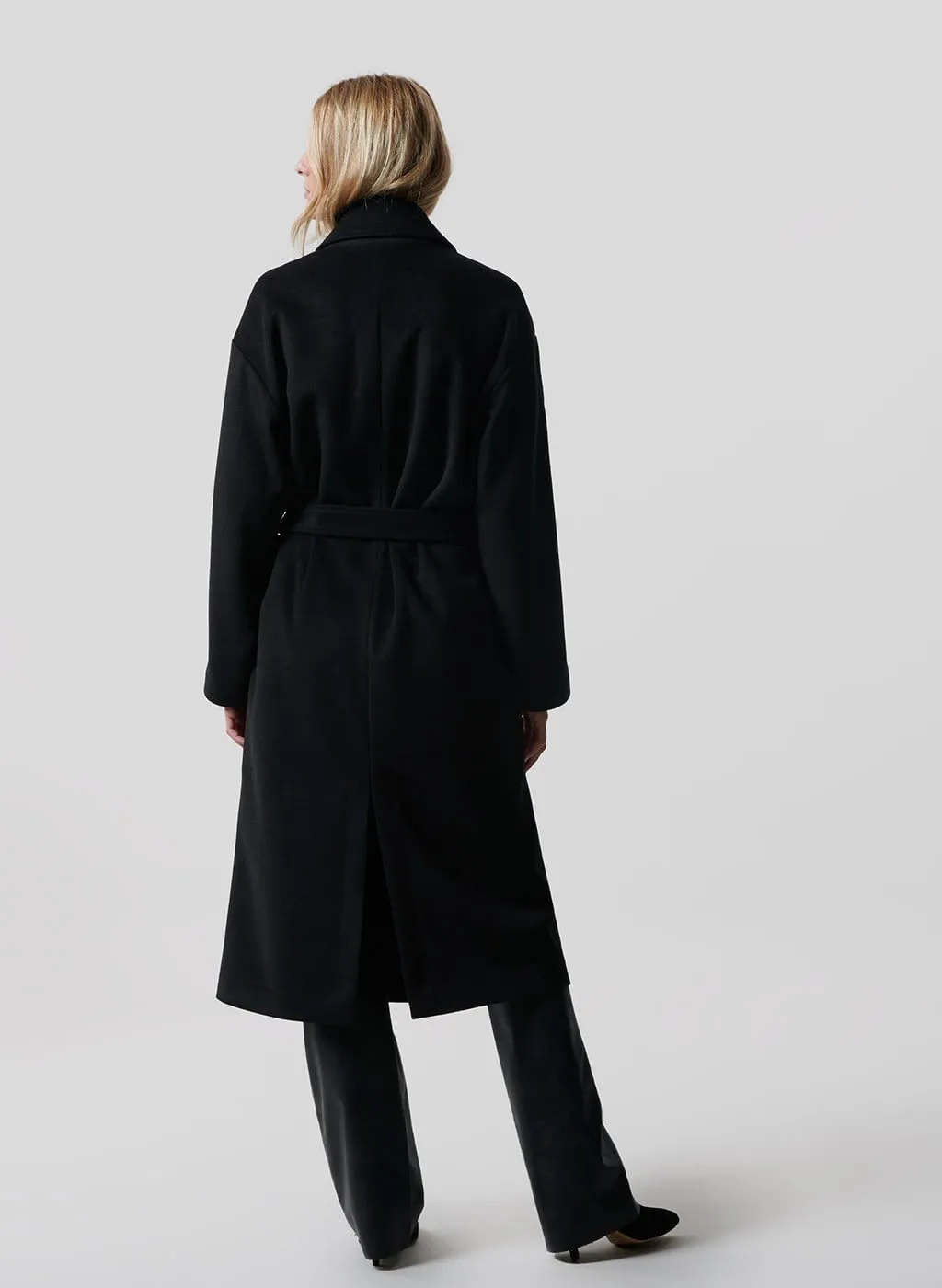 Manteau Iono noir en lainage sergé