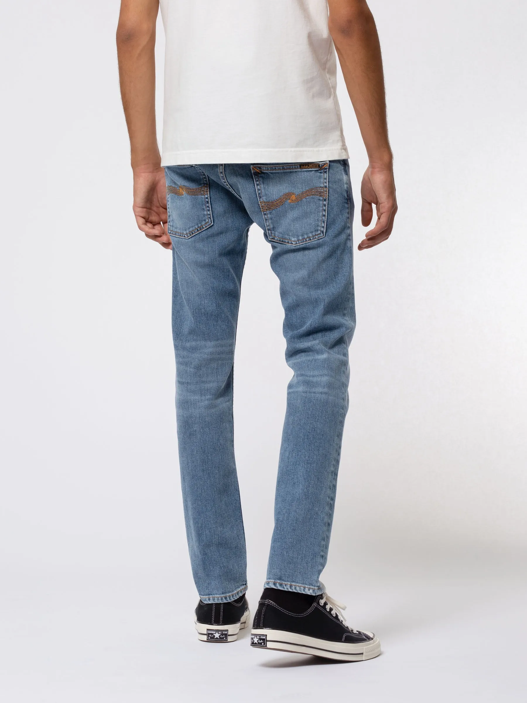 Nudie Jeans co - Jean Thin Finn Lost Orange - Jean Slim Bleu Délavé