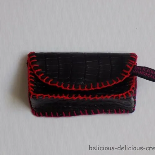 Original mini porte monnaie  !! croconoir !! en simili cuir noir t: 10cm x 6cm x 3cm belicious-delicious-creation