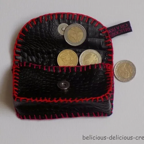 Original mini porte monnaie  !! croconoir !! en simili cuir noir t: 10cm x 6cm x 3cm belicious-delicious-creation