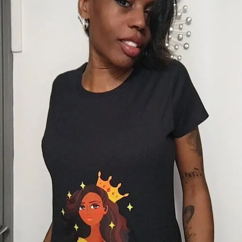 Original t-shirt femme imprime loose fit !!queen !! en coton noir imprime taille:40 - xl belicious-delicious-creation