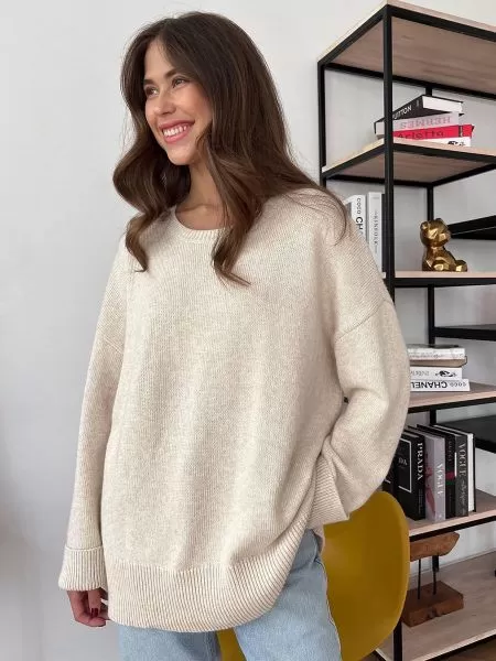 Pull ample en tricot à col rond pour femmes - Un style décontracté et confortable