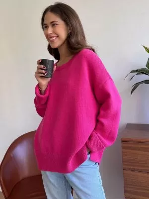 Pull ample en tricot à col rond pour femmes - Un style décontracté et confortable