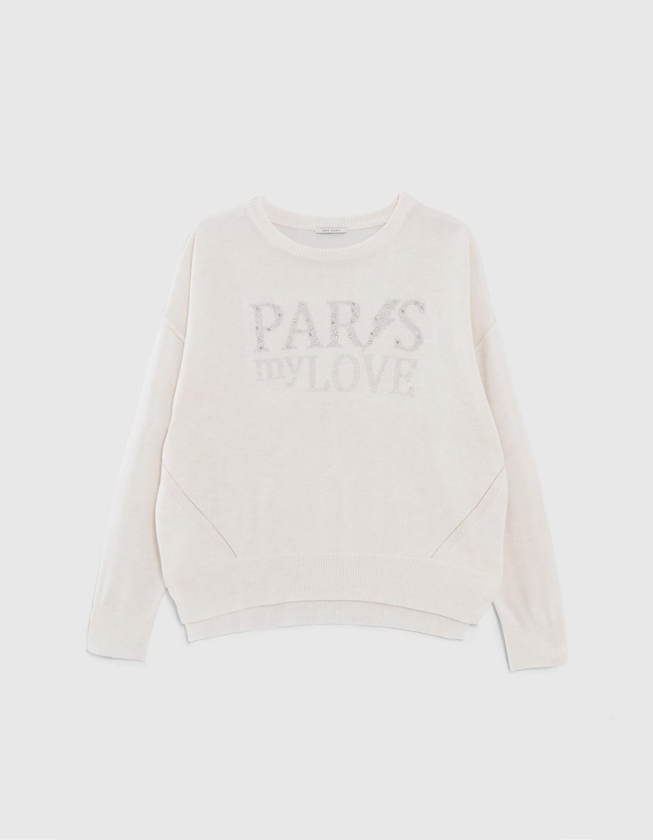 Pull blanc cassé tricot message strass Femme