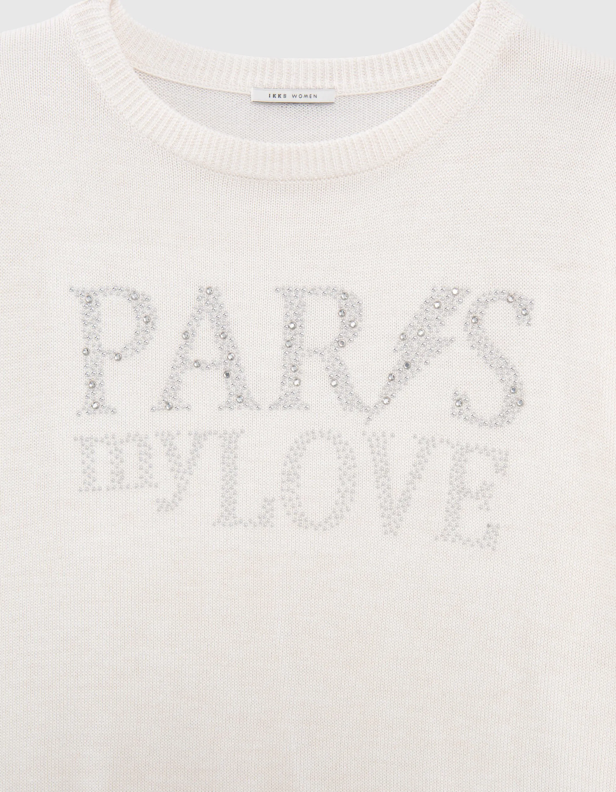 Pull blanc cassé tricot message strass Femme