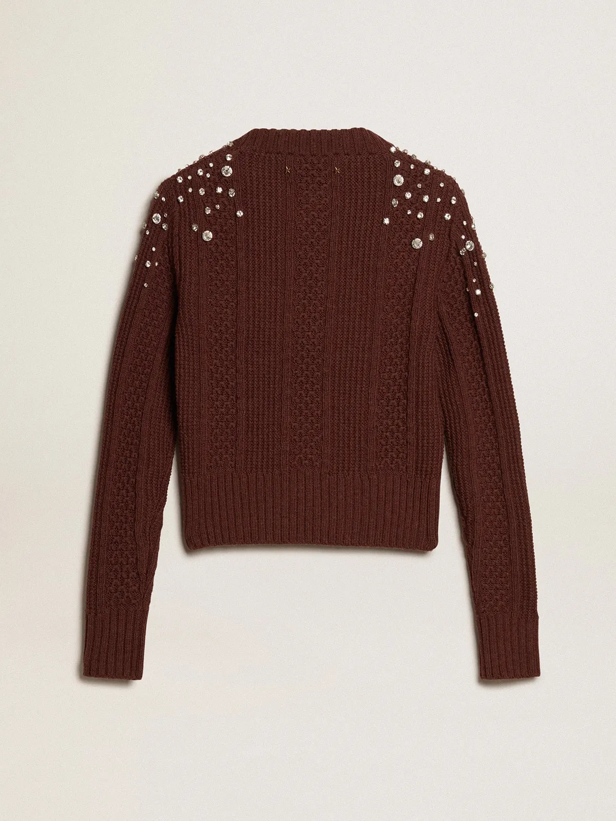 Pull cropped en laine bordeaux avec cristaux appliqués  | Golden Goose