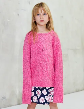 Pull en maille moulinée fuchsia fille