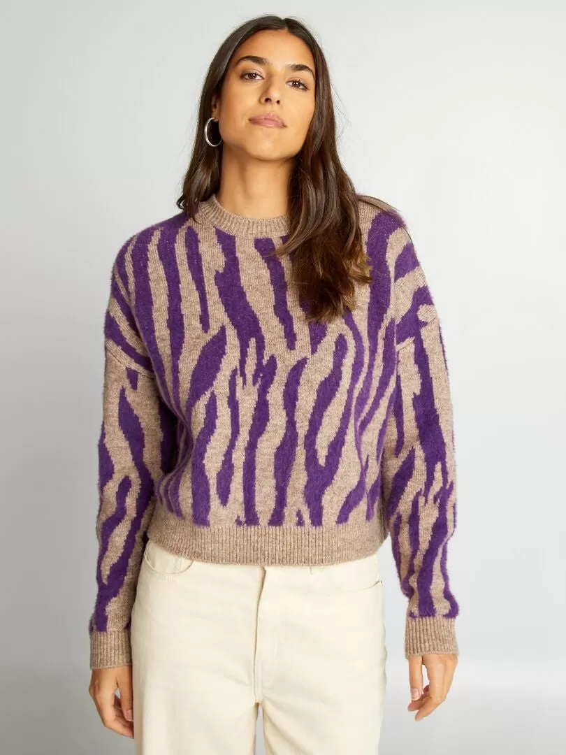 Pull en maille à motif 'zèbre' - Violet/marron