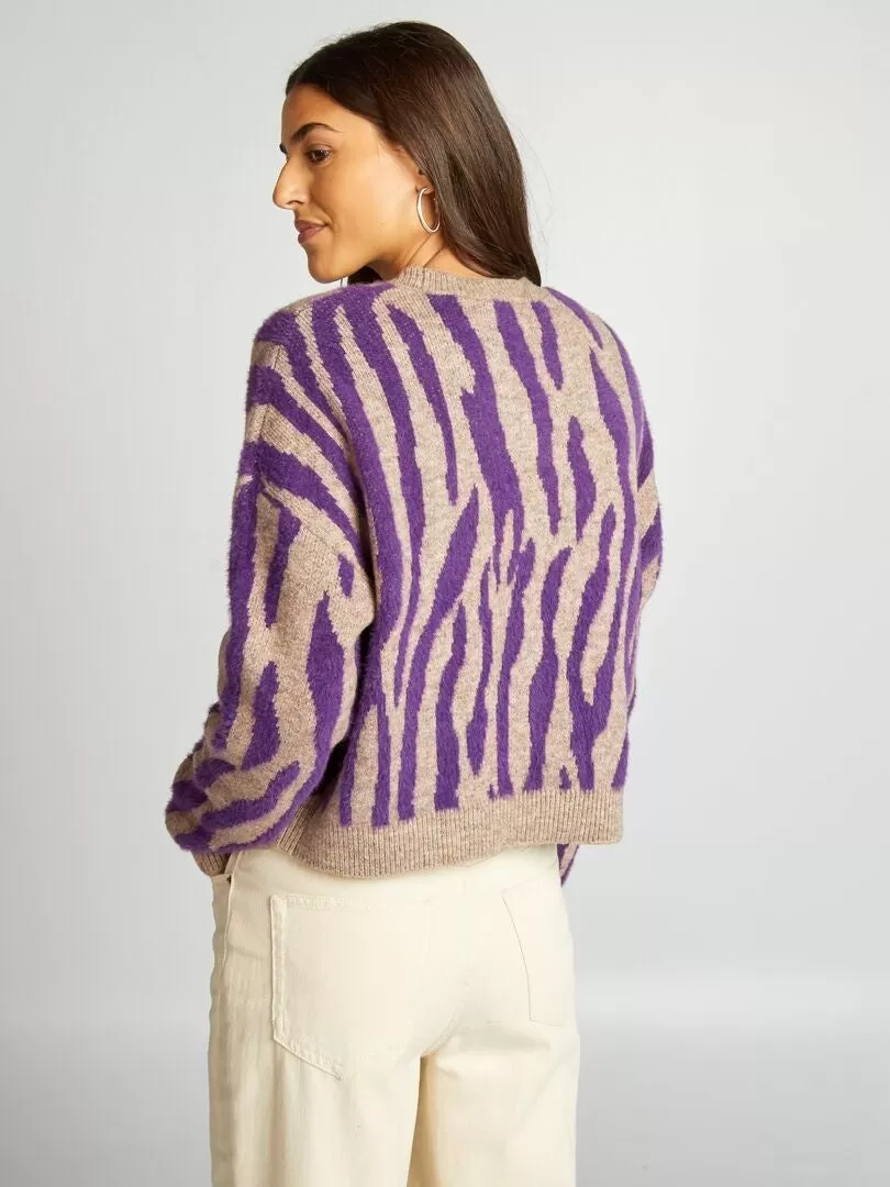 Pull en maille à motif 'zèbre' - Violet/marron