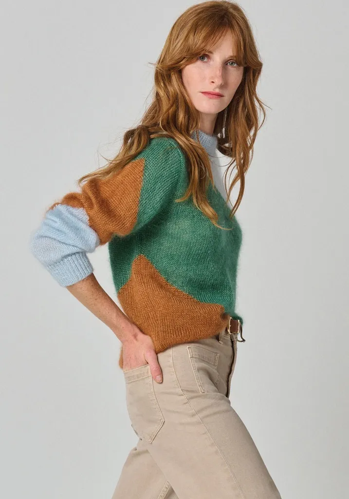 Pull femme tricolore en mohair et soie