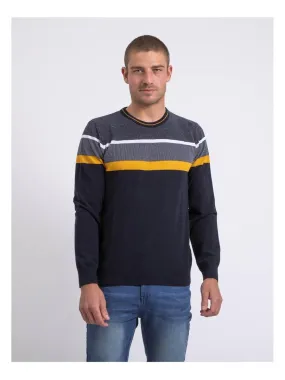 Pull fin col rond coton ARLO - Bleu marine