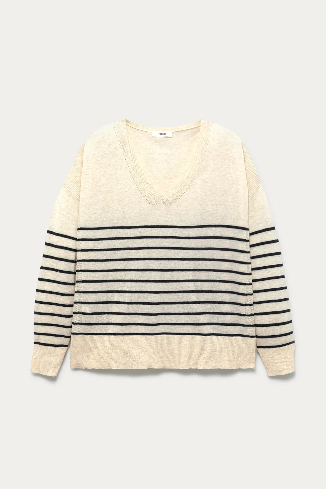 Pull fin marinière col V Femme - Rayé marine