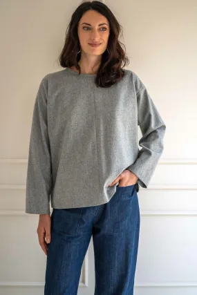 Pull gris femme coupe oversize en laine flanelle Chiara