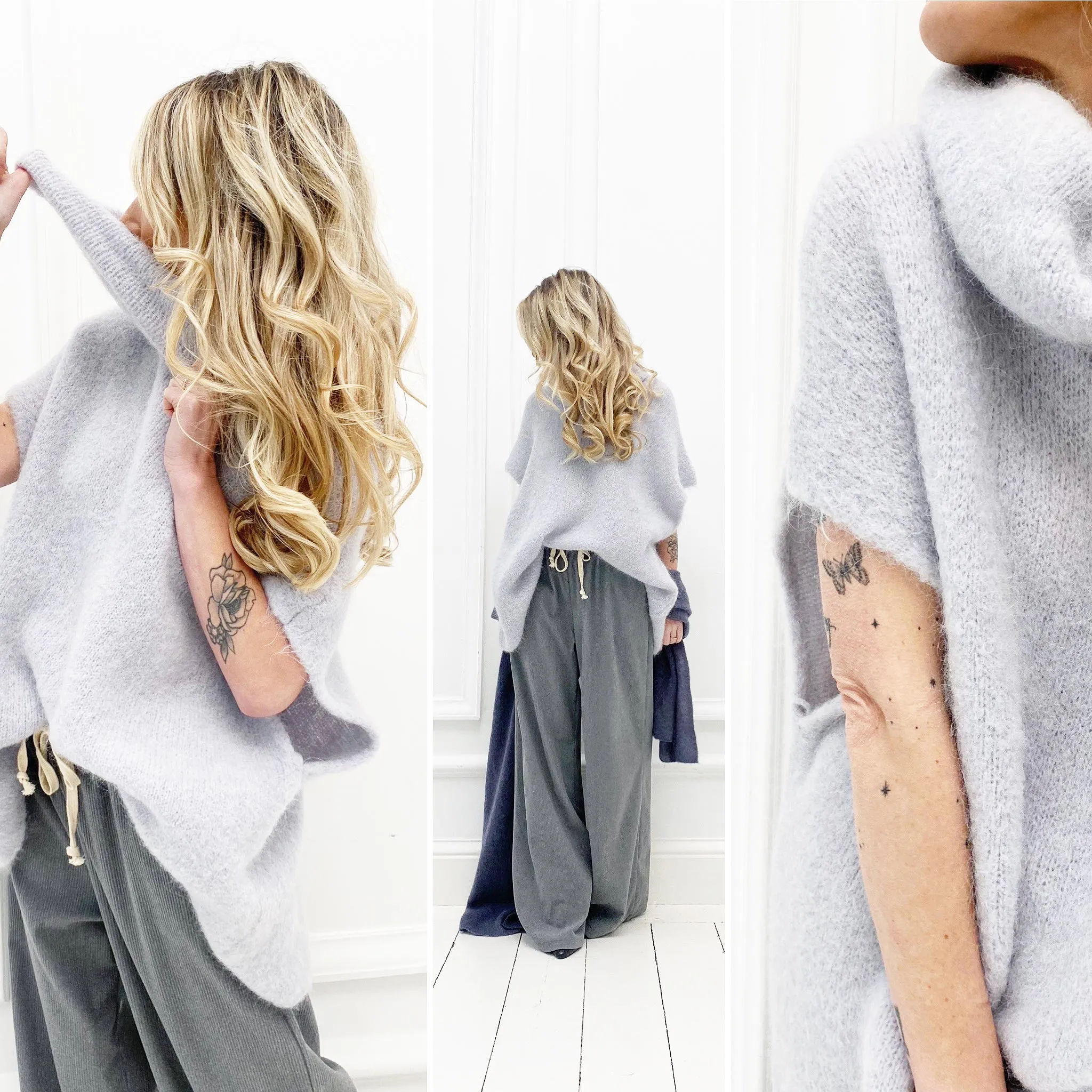 Pull gris perle sans manches