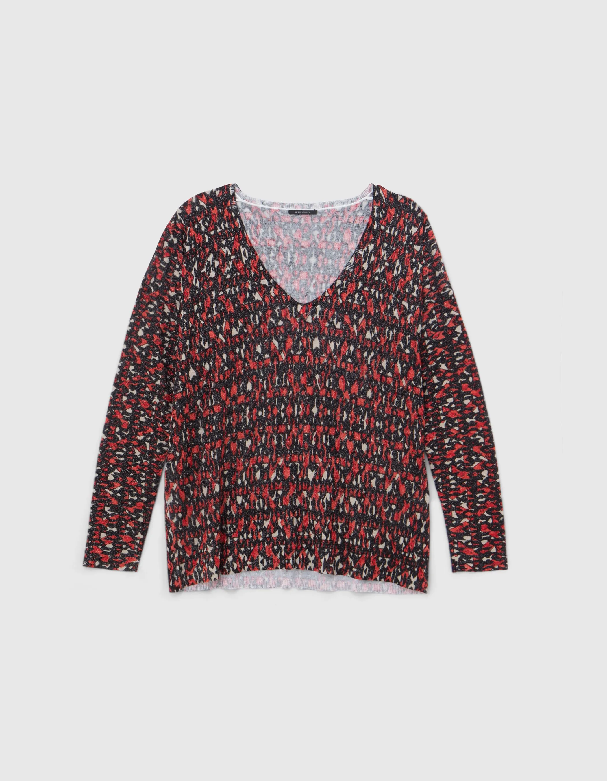 Pull noir tricot fin imprimé ikat Femme