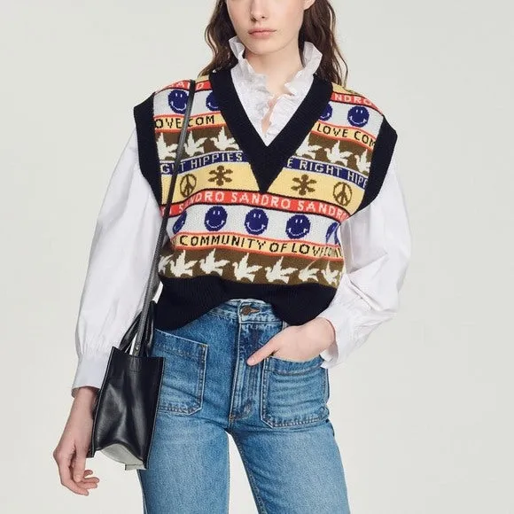 Pull sans manches à motifs