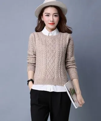 Pullover tricot à torsade pour femme tendance hiver