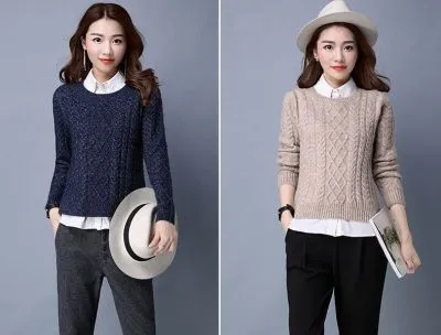 Pullover tricot à torsade pour femme tendance hiver