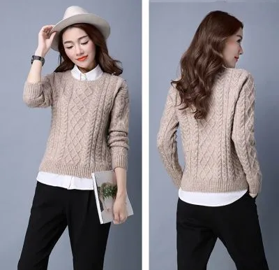 Pullover tricot à torsade pour femme tendance hiver