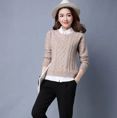 Pullover tricot à torsade pour femme tendance hiver