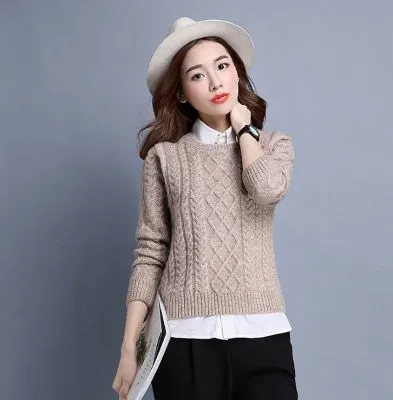 Pullover tricot à torsade pour femme tendance hiver