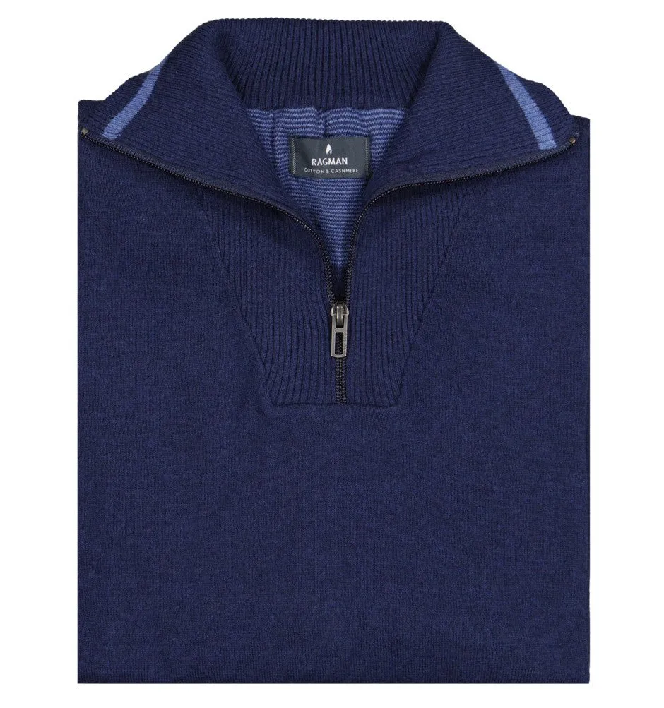 RAGMAN PULL COL ZIP COTON CASHMERE Marine