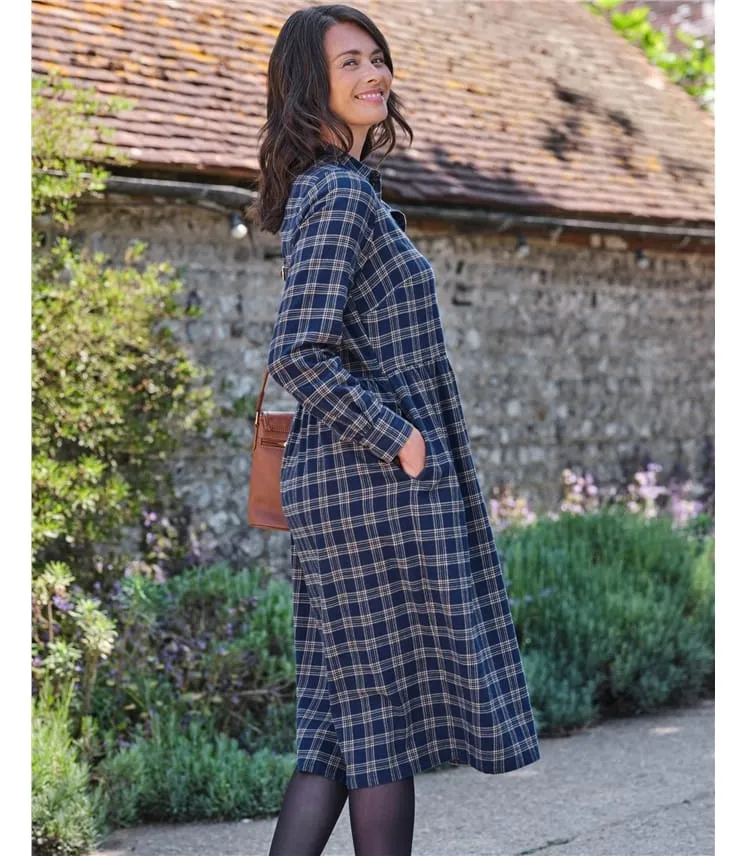 Robe à carreaux manches 3/4 - Femme - Coton