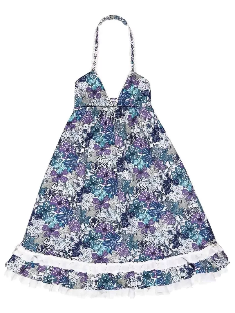 Robe Bohème Fille  Fleurie Liberty Lilas Violet Bleu  EUGENIE - La Faute à Voltaire - Blanc Bleu marine Blanc